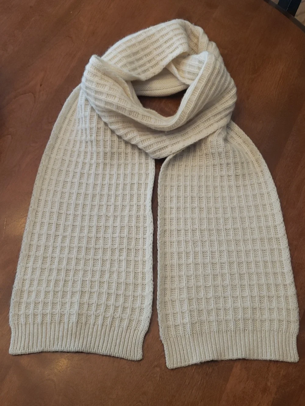 Cream Two-sided Weave  Knit Scarf - Waffle & Ribbed